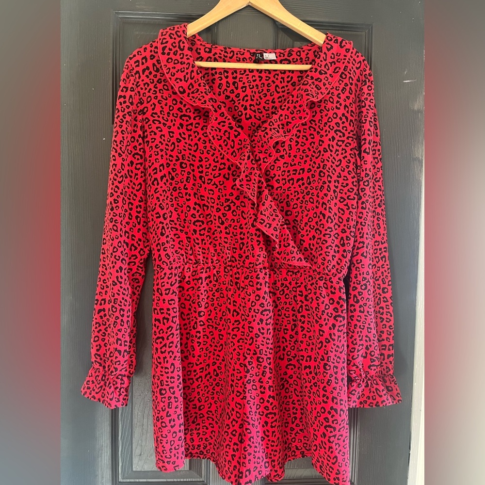 Divided Red Animal Print Romper